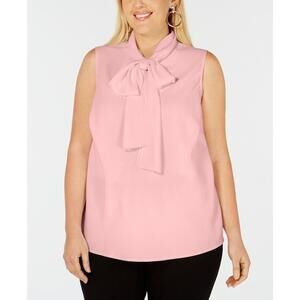 Bar III Trendy Plus Size Bow-Neck Blouse Rosebud 1X